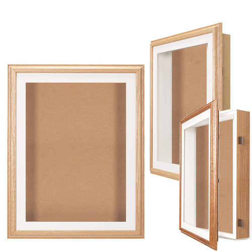 16 x 20 SwingFrame Designer Oak Wood Framed Cork Board Display Case 4" Deep