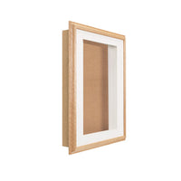 16 x 20 SwingFrame Designer Oak Wood Wall Mount Lighted Display Case w Cork Board 3" Deep