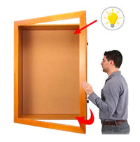 1" Deep LED Lighted Large Shadow Box Display Case with Cork Board | Wide Wood SwingFrame 25+ Sizes