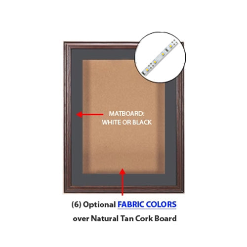 SwingFrame Designer Oak Wood Wall Mount Lighted 16 x 20 Display Case w Cork Board 2" Deep