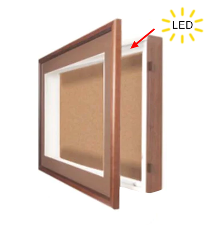 30x40 SwingFrame Designer Wood Framed Lighted Cork Board Display Case 1 Inch Deep