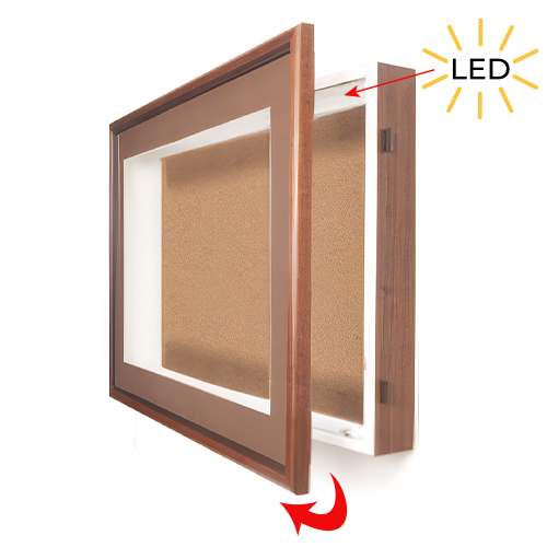 36x36 SwingFrame Designer Wood Framed Lighted Cork Board Display Case 3 Inch Deep