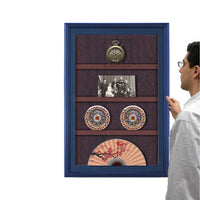 SwingFrame Designer Wood Frame Wall Mount Display Case 12" Deep with Wooden Shelves + 25 Sizes