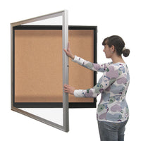 SwingFrame Designer Wall Mounted Metal Framed 36x84 Large Cork Board Display Case 6 Inch Deep