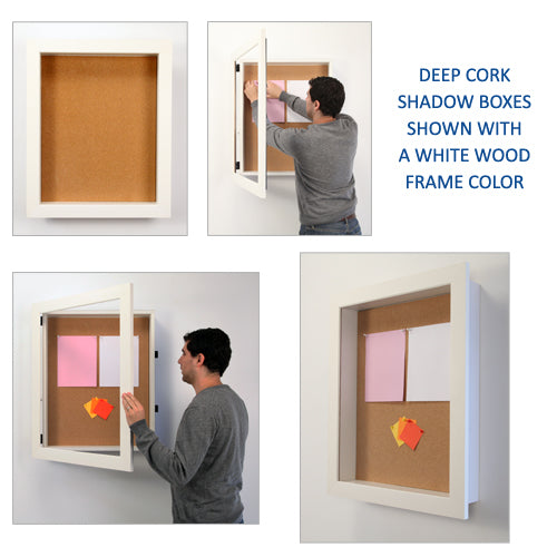 WHITE WOOD FRAMED SHADOW BOX DISPLAY CASES 2" DEEP with LED INTERIOR LIGHTING. SWING-OPEN, REPLACE YOUR POSTINGS, and SWING SHUT! OPTIONAL LOCK & KEY IS AVAILABLE