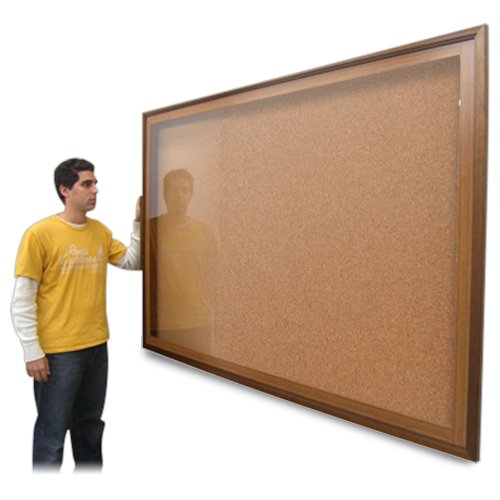 Large Enclosed Shadow Box Display with Cork Bulletin Board | Walnut Wood Frame Finish