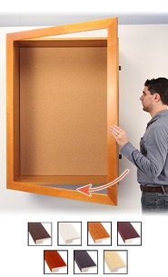 Designer Wide Wood, Large Hinged Shadow Box Cork Board 4" Deep Interior