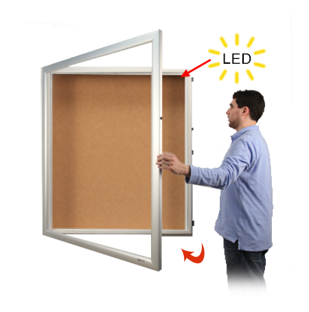 Large LED Lighted Shadow Box Display Case 2" Deep + Corkboard | SwingFrame  SUPER WIDE-FACE Metal Frame