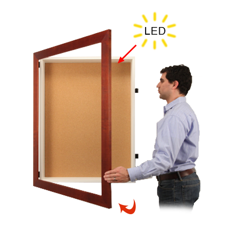 LED Lighted Large WIDE WOOD Framed Cork Board Shadow Box SwingFrames | 1" Deep Shadowbox Interior