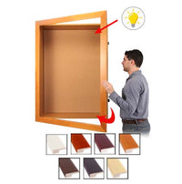 LED Lighted 7" Deep Large Shadow Box Display Case with Cork Board | Wide Wood SwingFrame