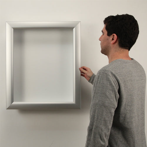 SUPER WIDE FACE SHADOWBOX SWINGFRAME with 3" INTERIOR DEPTH (SHOWN in SATIN SILVER)