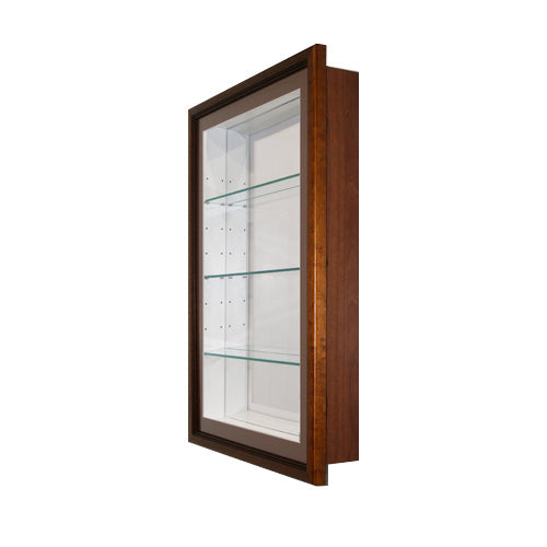 SwingFrame Designer Wood Wall Mount Lighted Display Case with Glass Shelves 16” Deep