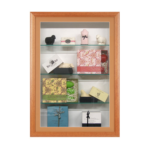 SwingFrame Designer Wood Wall Mounted Display Case with Shelves 4” Deep