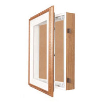 SwingFrame 36 x 36 Oak Wood Framed Shadow Box 4" Deep with Cork Board, Wall Display Case + Swing Open Hinged Cabinet