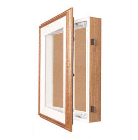 SwingFrame 36 x 36 Oak Wood Framed Shadow Box 4" Deep with Cork Board, Wall Display Case + Swing Open Hinged Cabinet