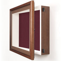 SwingFrame Designer 2" Deep Shadow Box Display Case | Wood Framed, Swing Open Shadowbox | Shown in Coffee Brown Frame with Burgundy Fabric over Cork Board